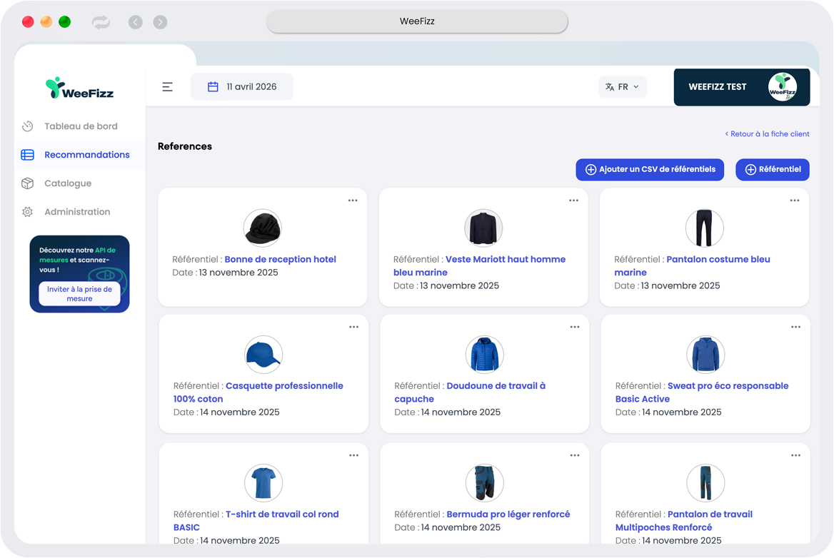 Interface catalogue WeeFizz PRO