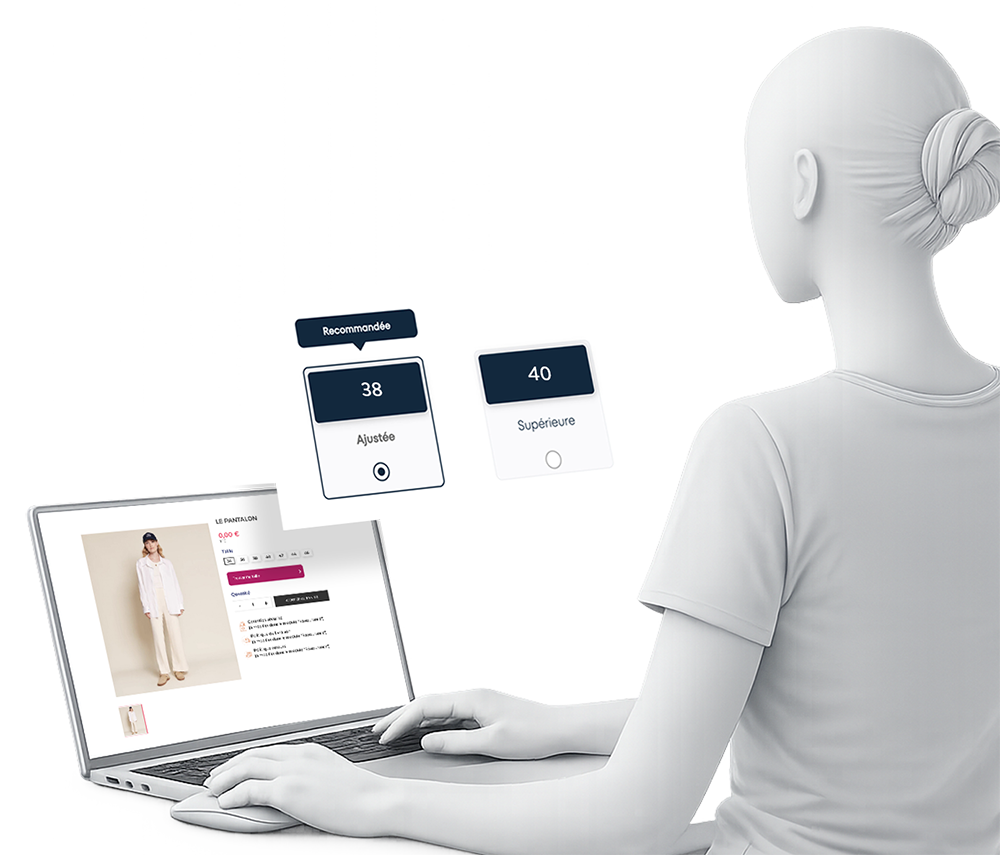 Interface WeeFizz Fashion, recommandation de taille sur fiche produit