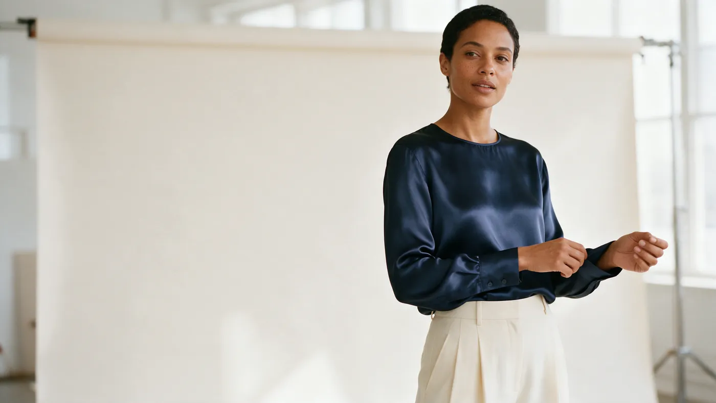 La même blouse portée dans une mise en scène éditoriale
