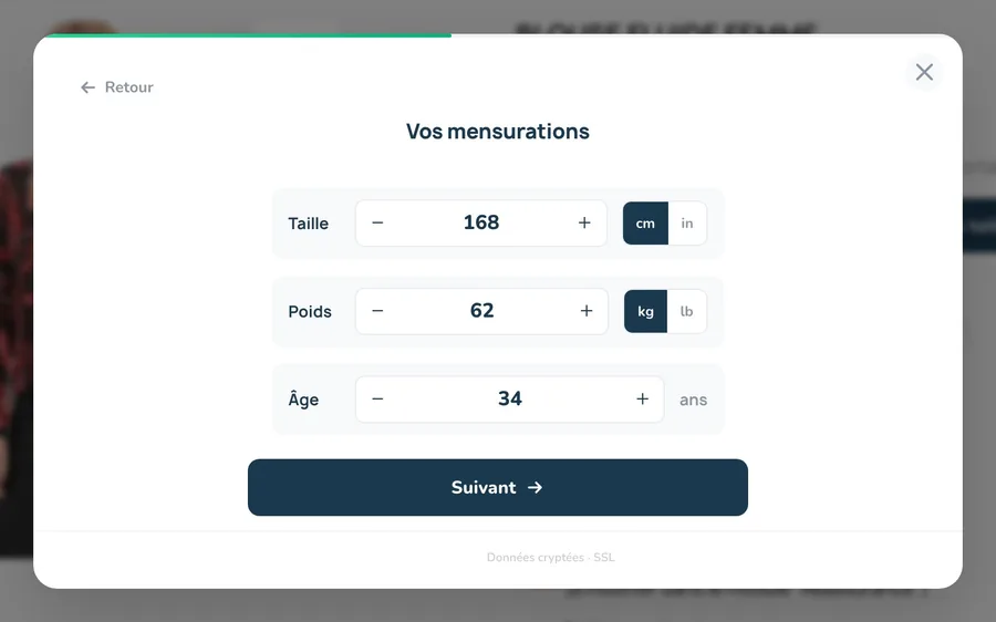 Measurements step: height, weight and age