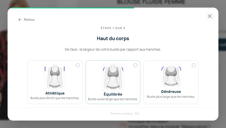 Body shape step: a choice of three upper-body shapes
