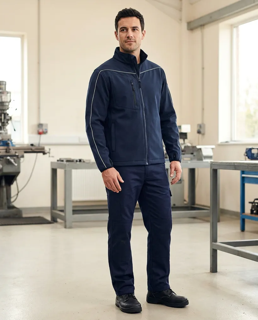 Softshell réfléchissante marine porté : au poste de travail