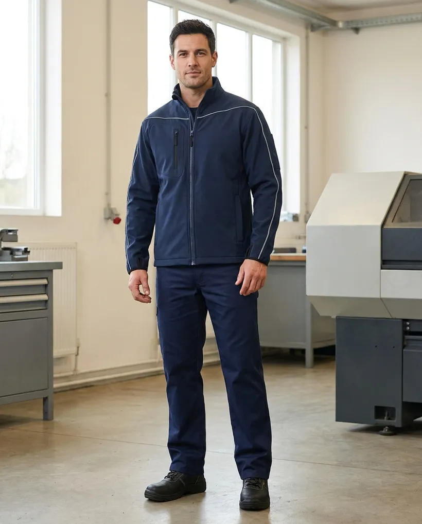 Softshell réfléchissante marine porté : tenue complète