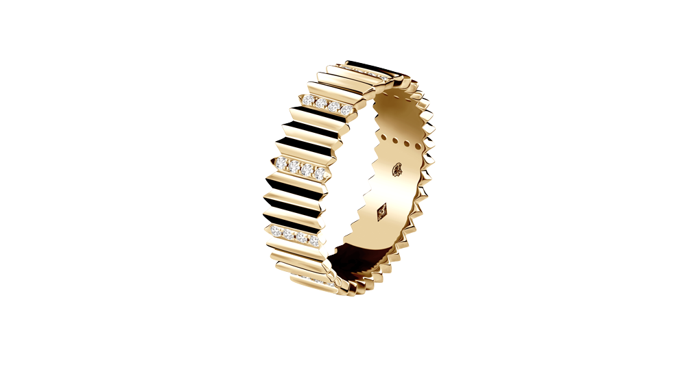 Bague Or jaune 18 cts Diamant Entaille M Pavée