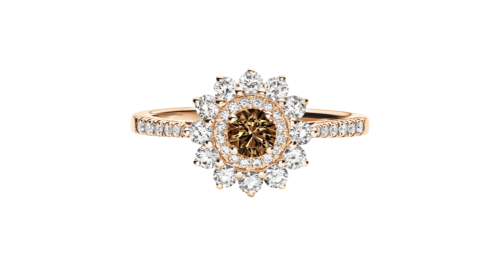 Bague Or rose 18 cts Diamant Chocolat Lefkos 4 mm Pavée