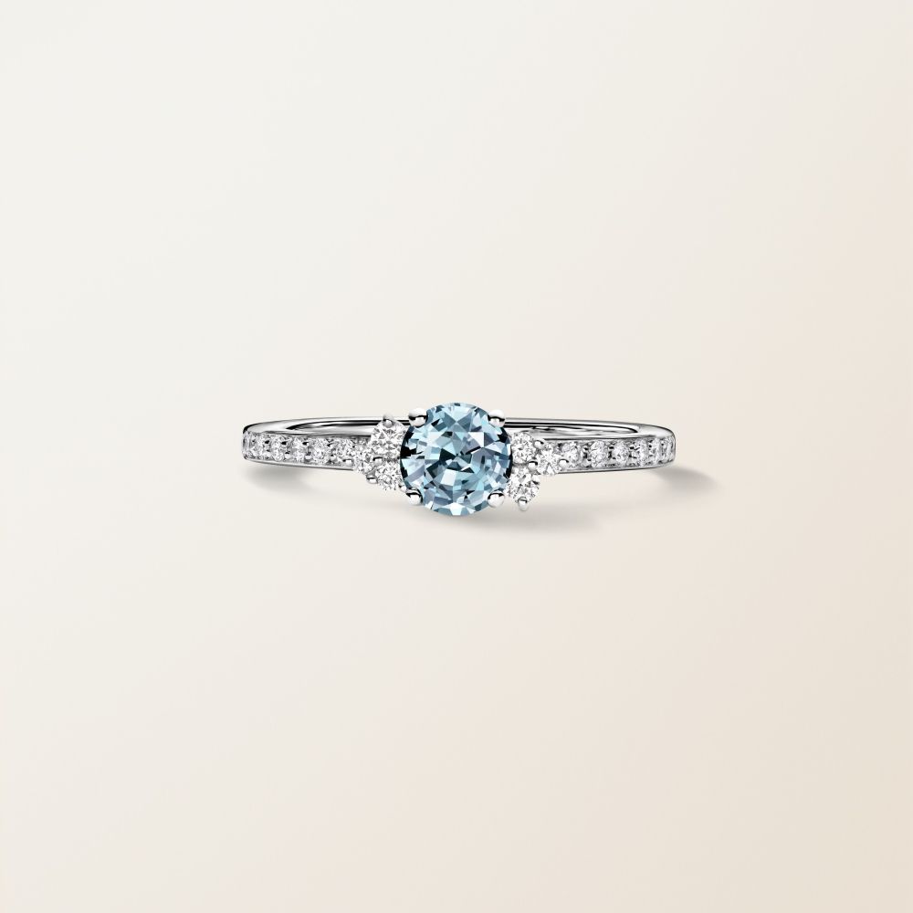 Bague Or blanc Aigue-marine et diamants Baby EverBloom 5 mm Pavée 2