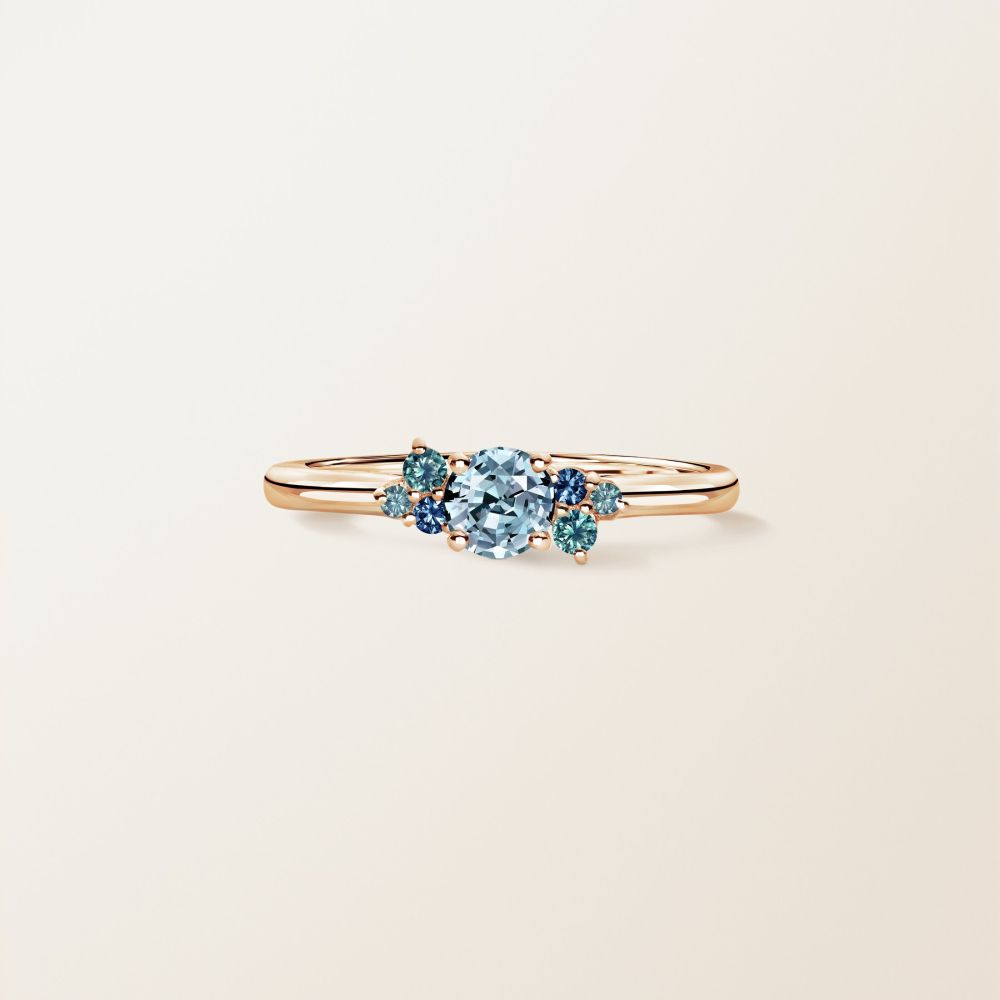 Bague Or rose Aigue-marine et Camaïeu Azur Baby EverBloom 5 mm Camaïeu 2