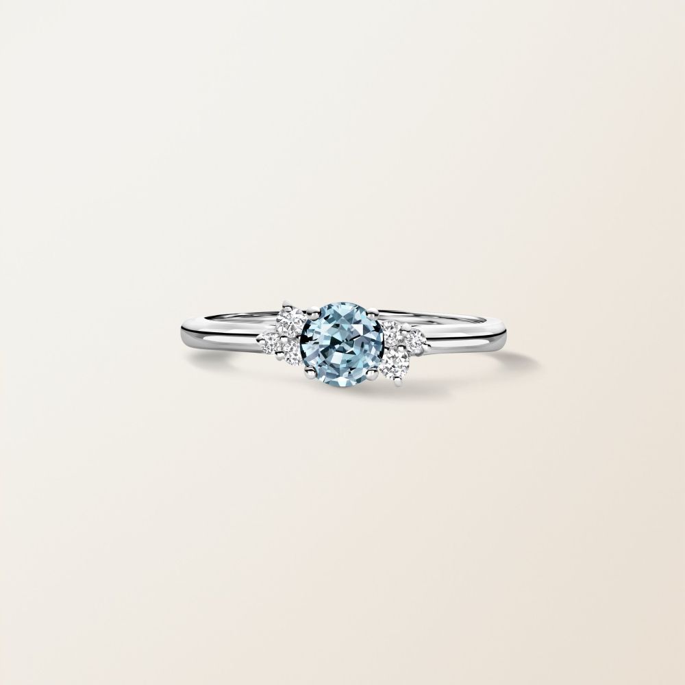 Bague Or blanc Aigue-marine et diamants Baby EverBloom 5 mm 2