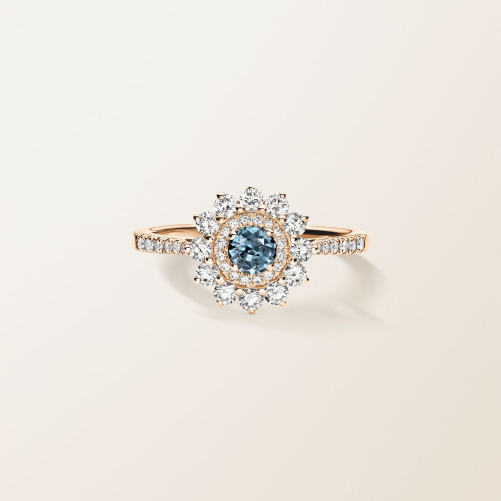 Bague Or rose Saphir Bleu Gris et diamants Lefkos 4 mm Pavée 2
