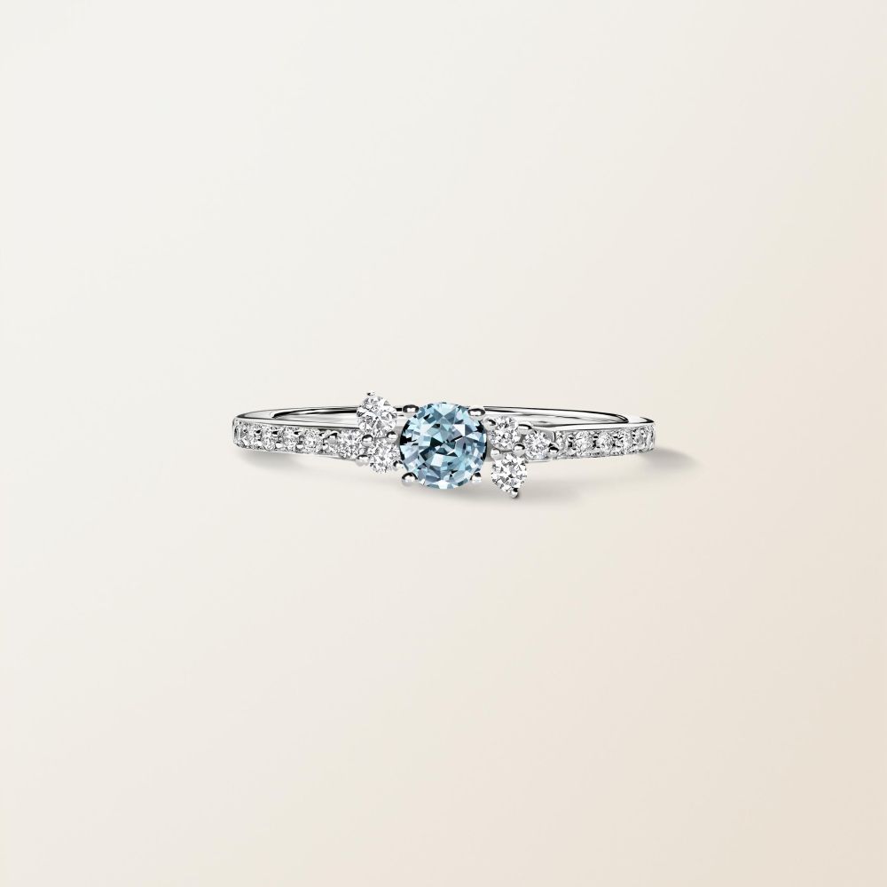 Bague Or blanc Aigue-marine et diamants Baby EverBloom Pavée 2