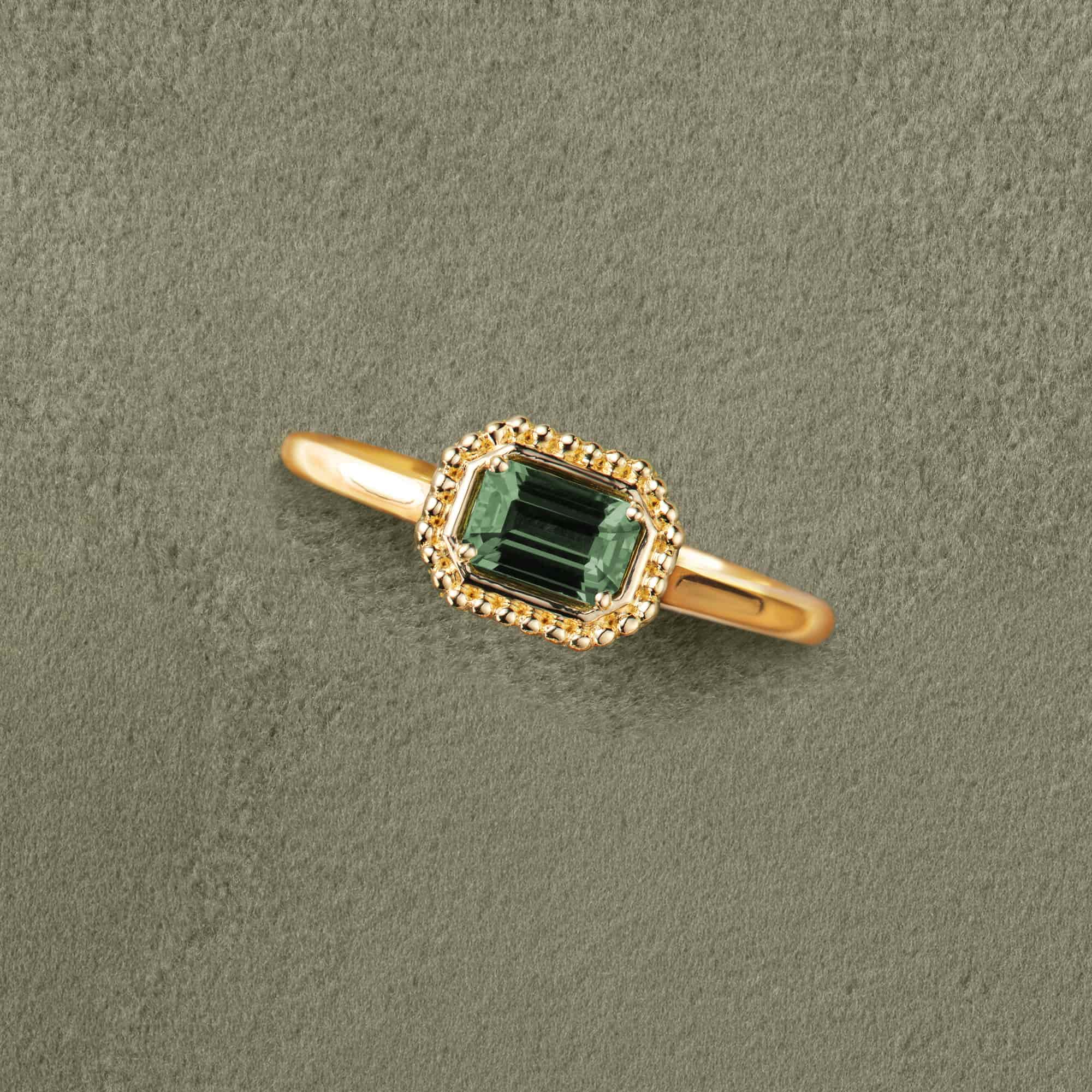 Bague Or jaune Saphir Vert Gemmyorama Octogonal 5