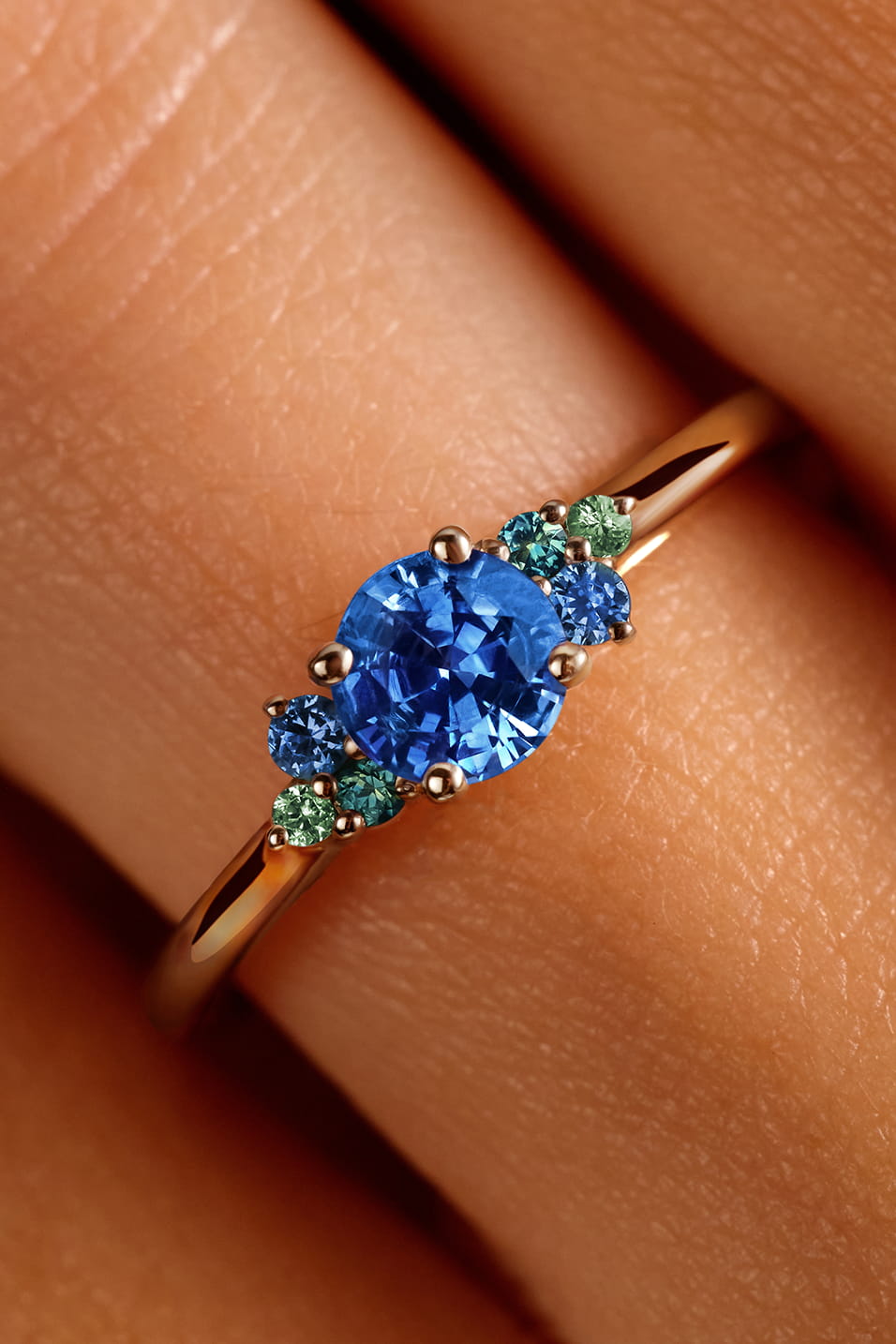 Bague Or rose Aigue-marine et Camaïeu Azur Baby EverBloom 5 mm Camaïeu 3