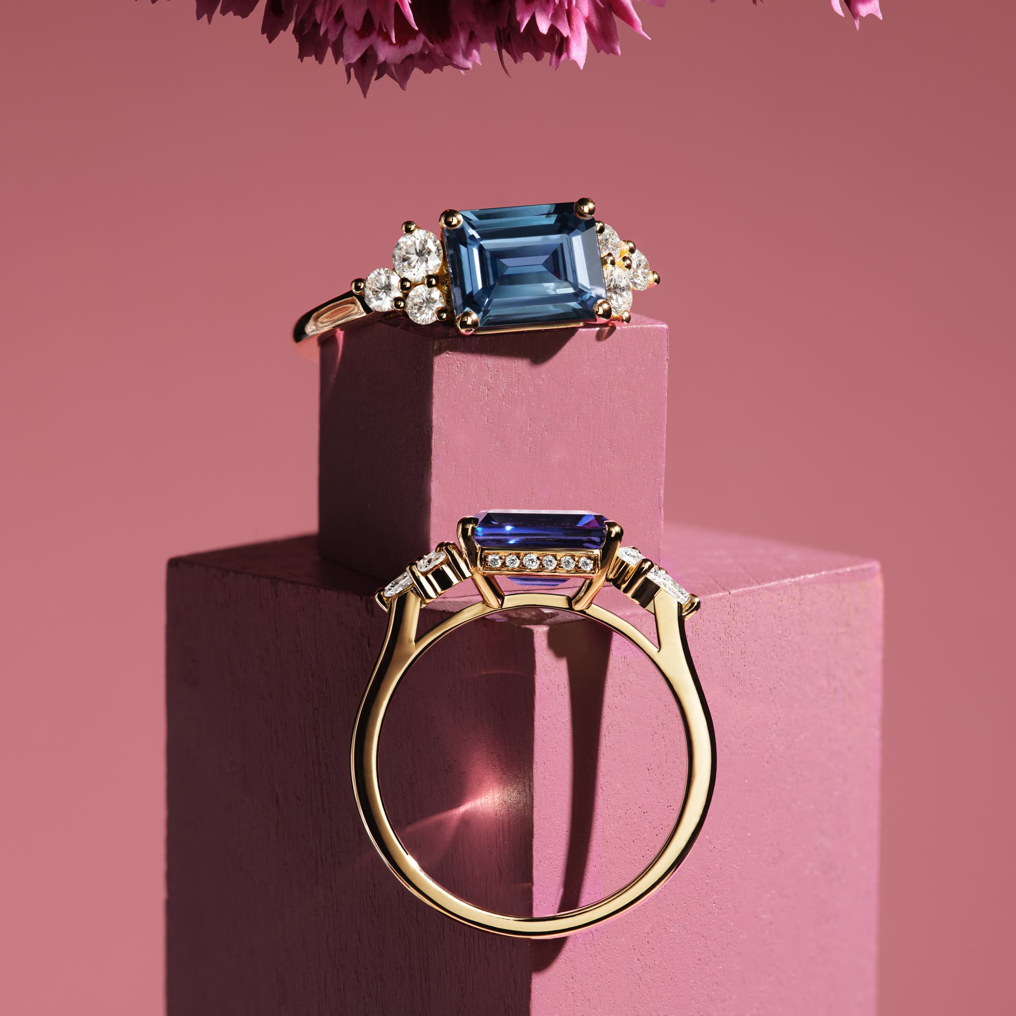 Bague Or rose Topaze Blue London et diamants Baby EverBloom Alta Octogonal 5