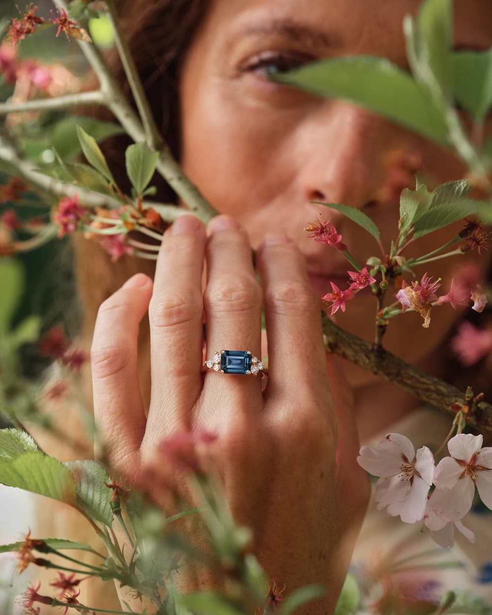 Bague Or rose Topaze Blue London et diamants Baby EverBloom Alta Octogonal 4