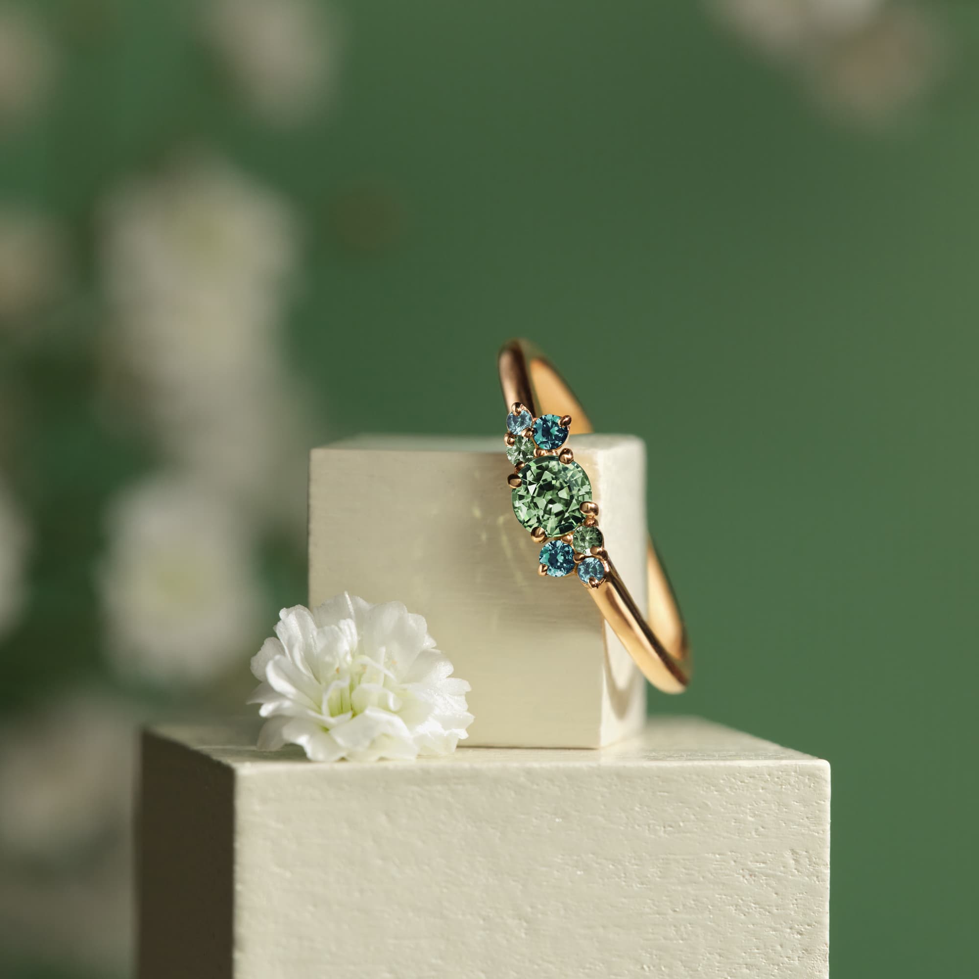 Bague Or rose Saphir Vert et Saphirs vert / Teal Baby Everbloom Camaïeu 5