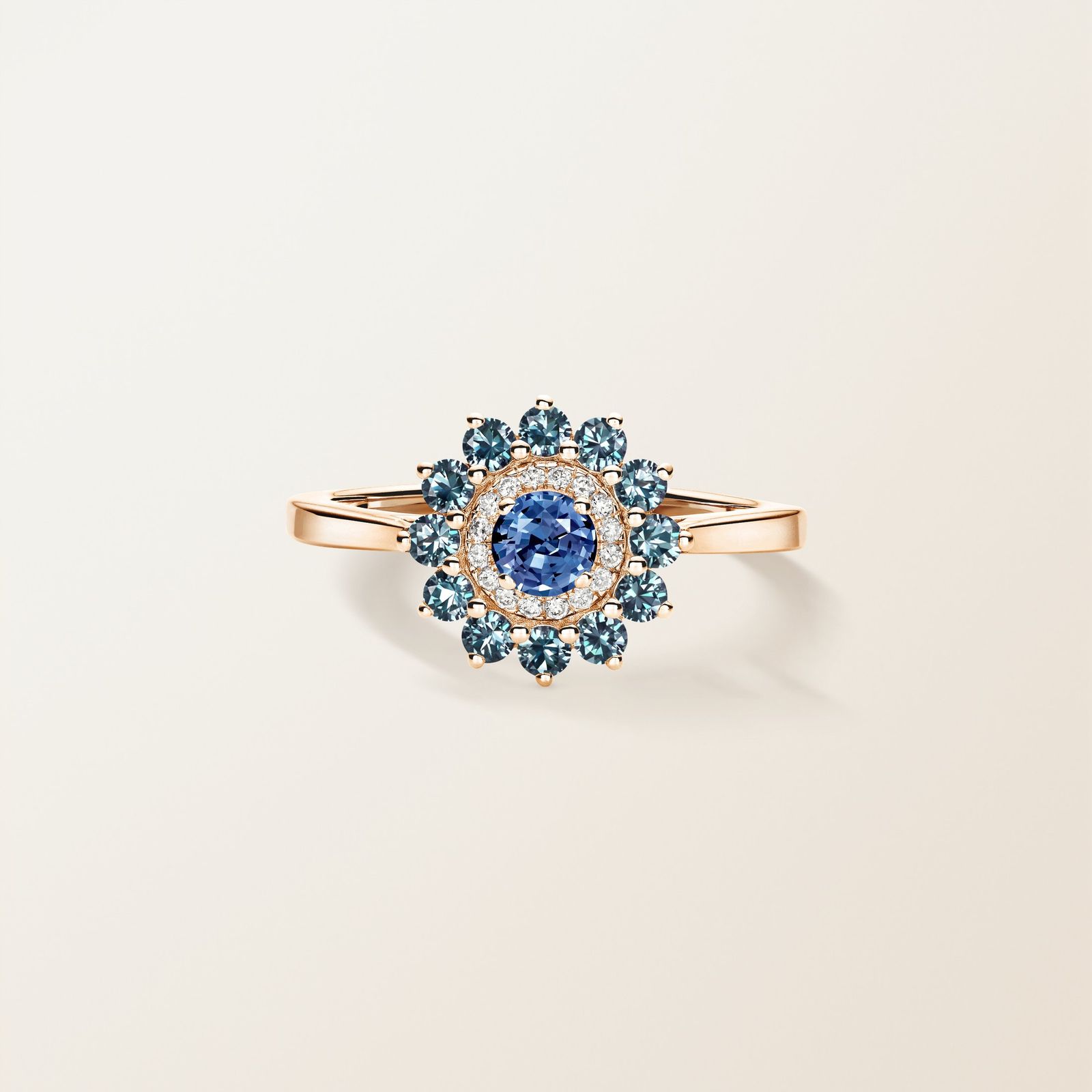 Bague Or rose Saphir de Ceylan et Saphirs Teal Lefkos 4 mm Camaïeu 1