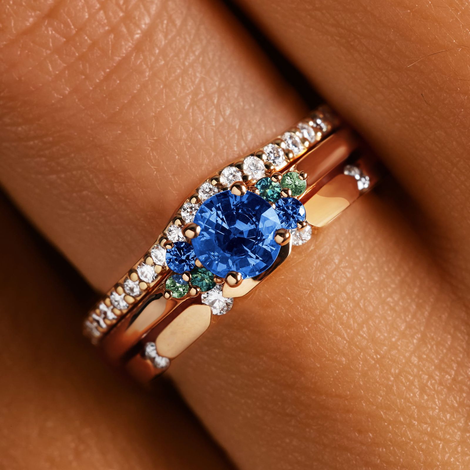 Bague Or rose Aigue-marine et Camaïeu Azur Baby EverBloom 5 mm Camaïeu 5