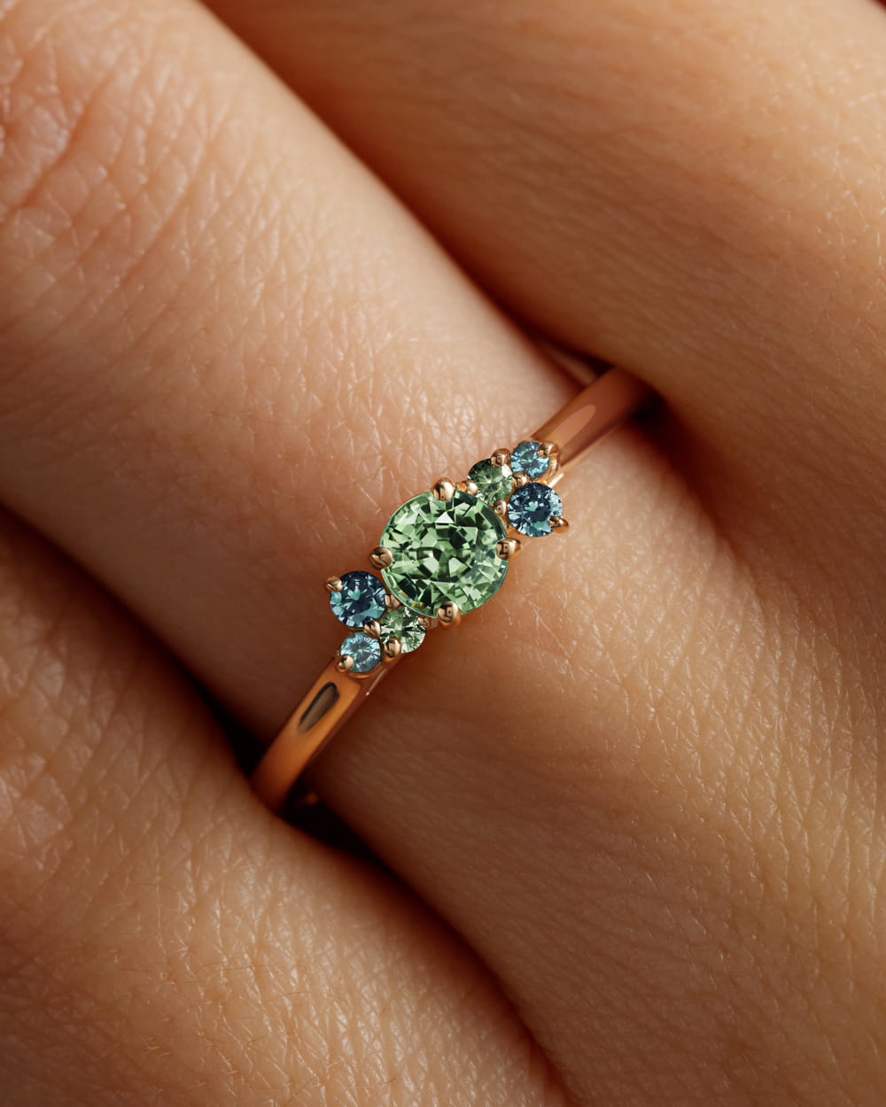 Bague Or rose Saphir Vert et Saphirs vert / Teal Baby Everbloom Camaïeu 3