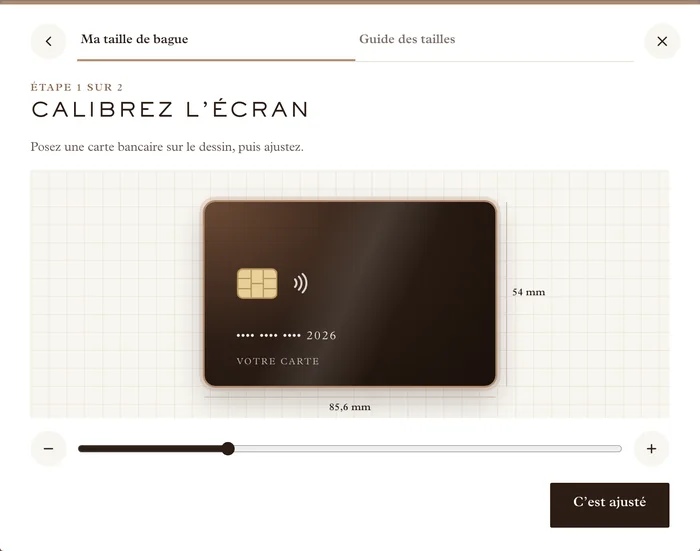 Calibrage de l’écran avec une carte bancaire dessinée à l’échelle