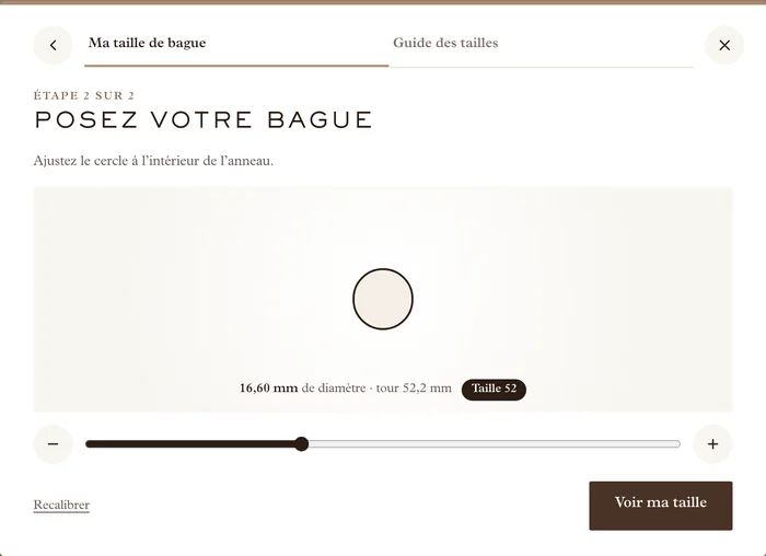 La bague posée sur le cercle, ajusté à l’intérieur de l’anneau