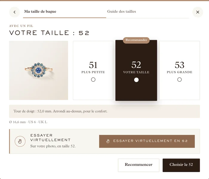 Taille 52 recommandée